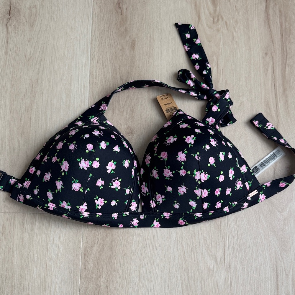 PINK Victoria's Secret Black One-Piece Swim with Pink Floral Print
